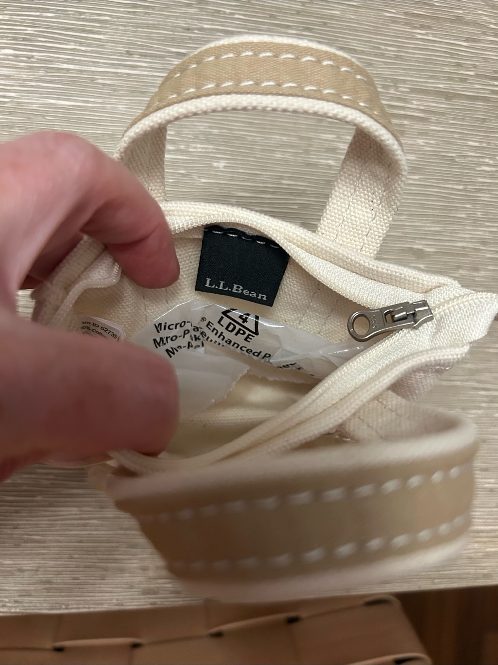L.L.Bean Canvas Micro Boat and Tote Bag in Cream & Tan - Picture 5 of 7